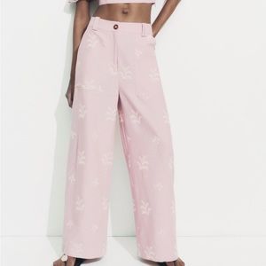 Zara embroidered linens blend pants